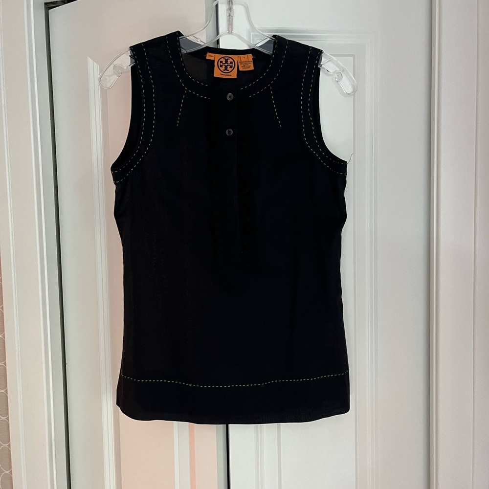 Tory Burch navy sleeveless pullover blouse. Size 4